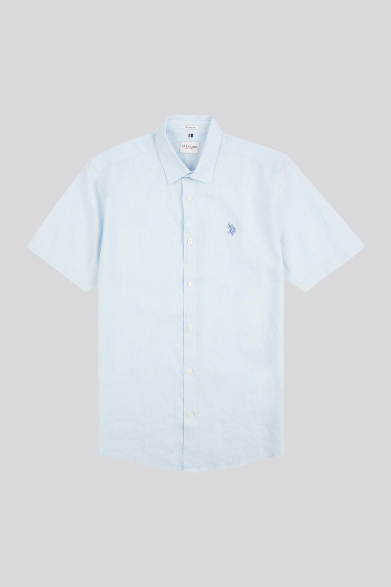 Mens Linen Blend Short Sleeve Shirt in Ice Blue