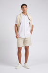 Mens Linen Blend Short Sleeve Shirt in White / Harbour Mist DHM