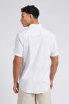 Mens Linen Blend Short Sleeve Shirt in White / Harbour Mist DHM