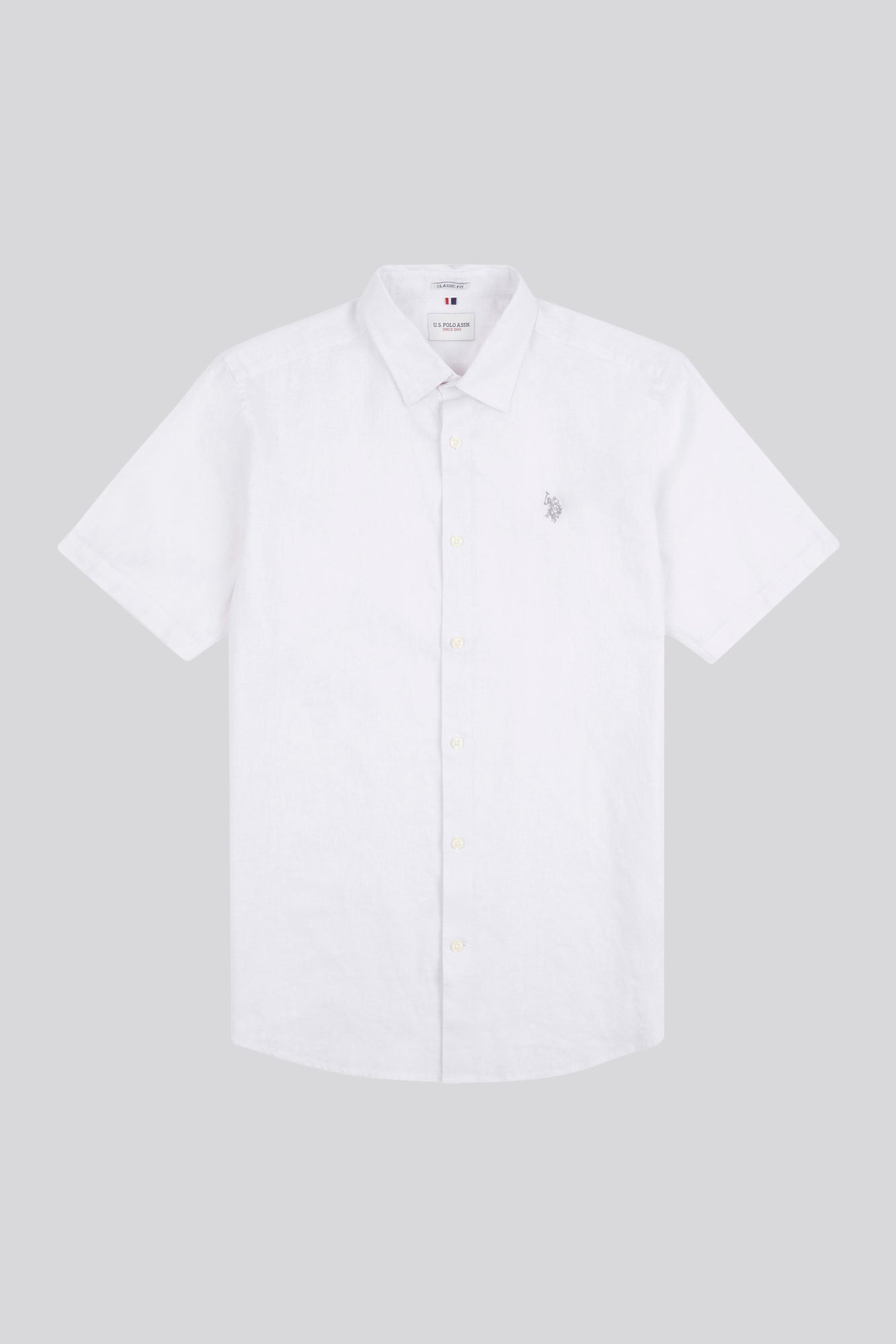 Mens Linen Blend Short Sleeve Shirt in White / Harbour Mist DHM