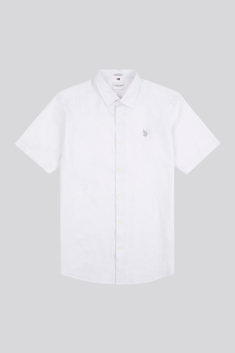 Mens Linen Blend Short Sleeve Shirt in White / Harbour Mist DHM