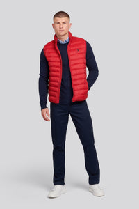 Mens Bound Quilted Gilet in Haute Red