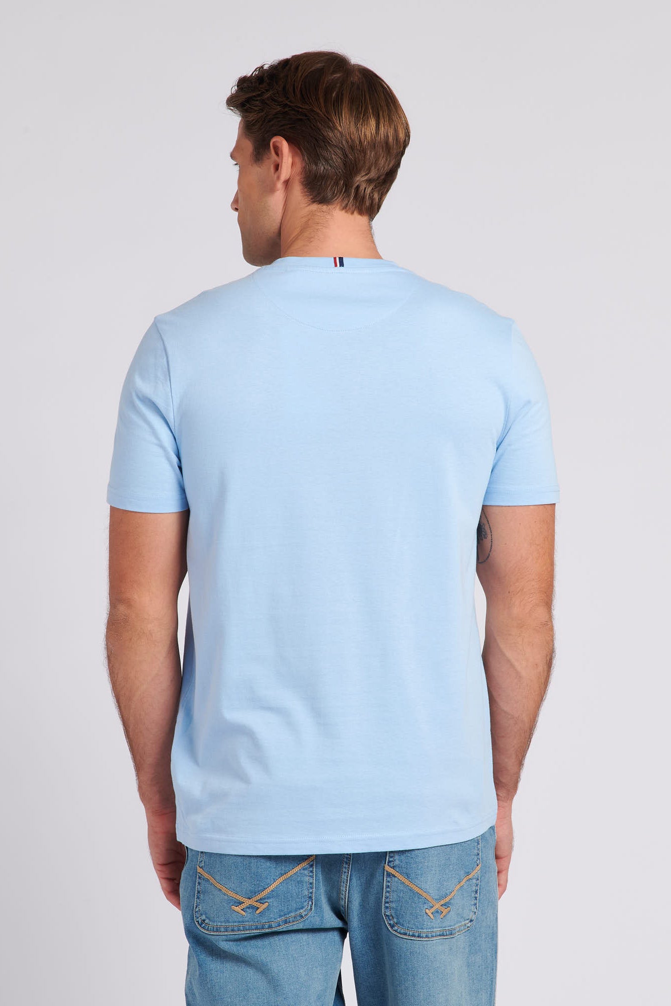 Mens Double Horsemen T-Shirt in Chambray Blue