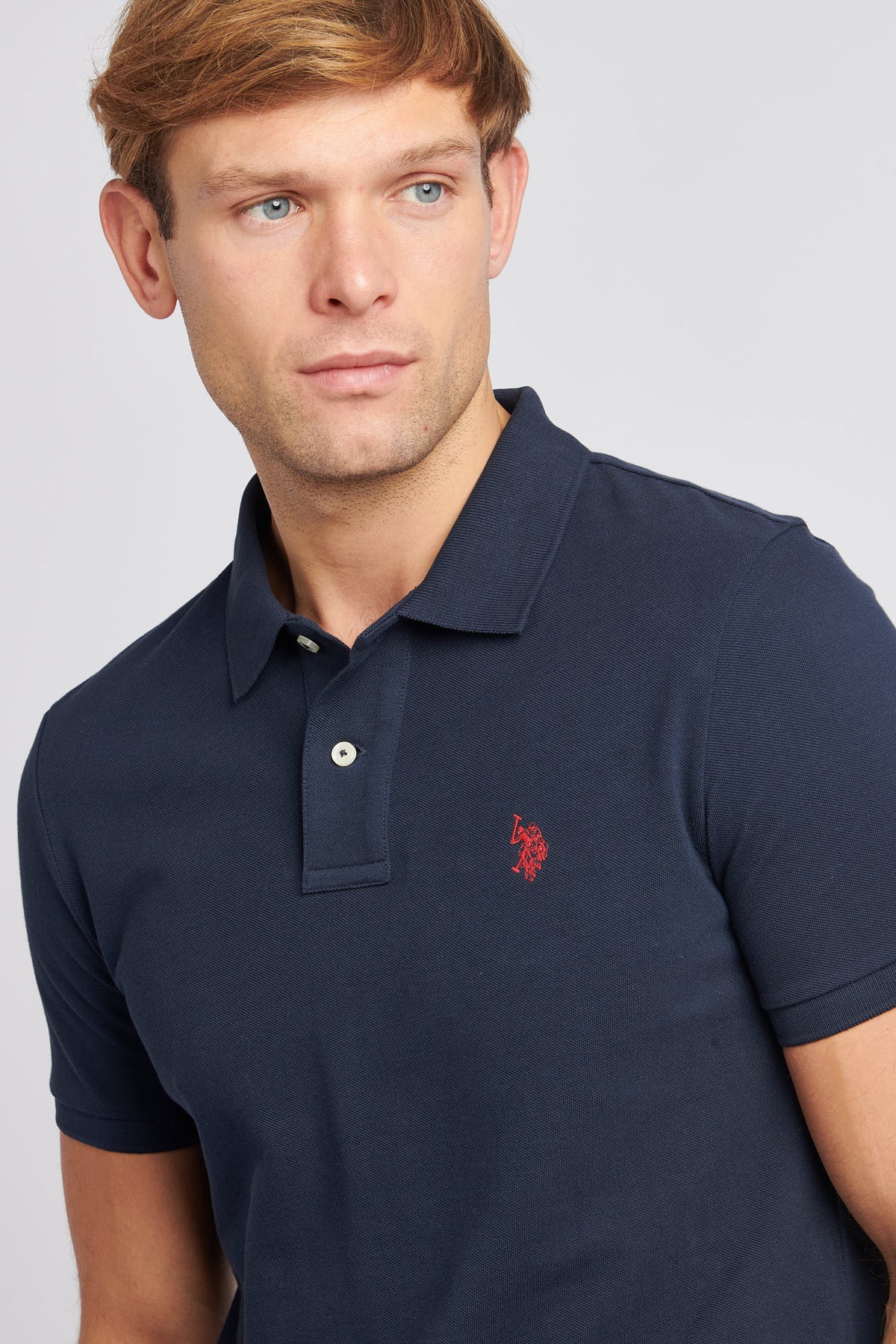 2 For £75 Offer - Mens Pique Polo Shirt in Dark Sapphire Navy / Haute Red DHM