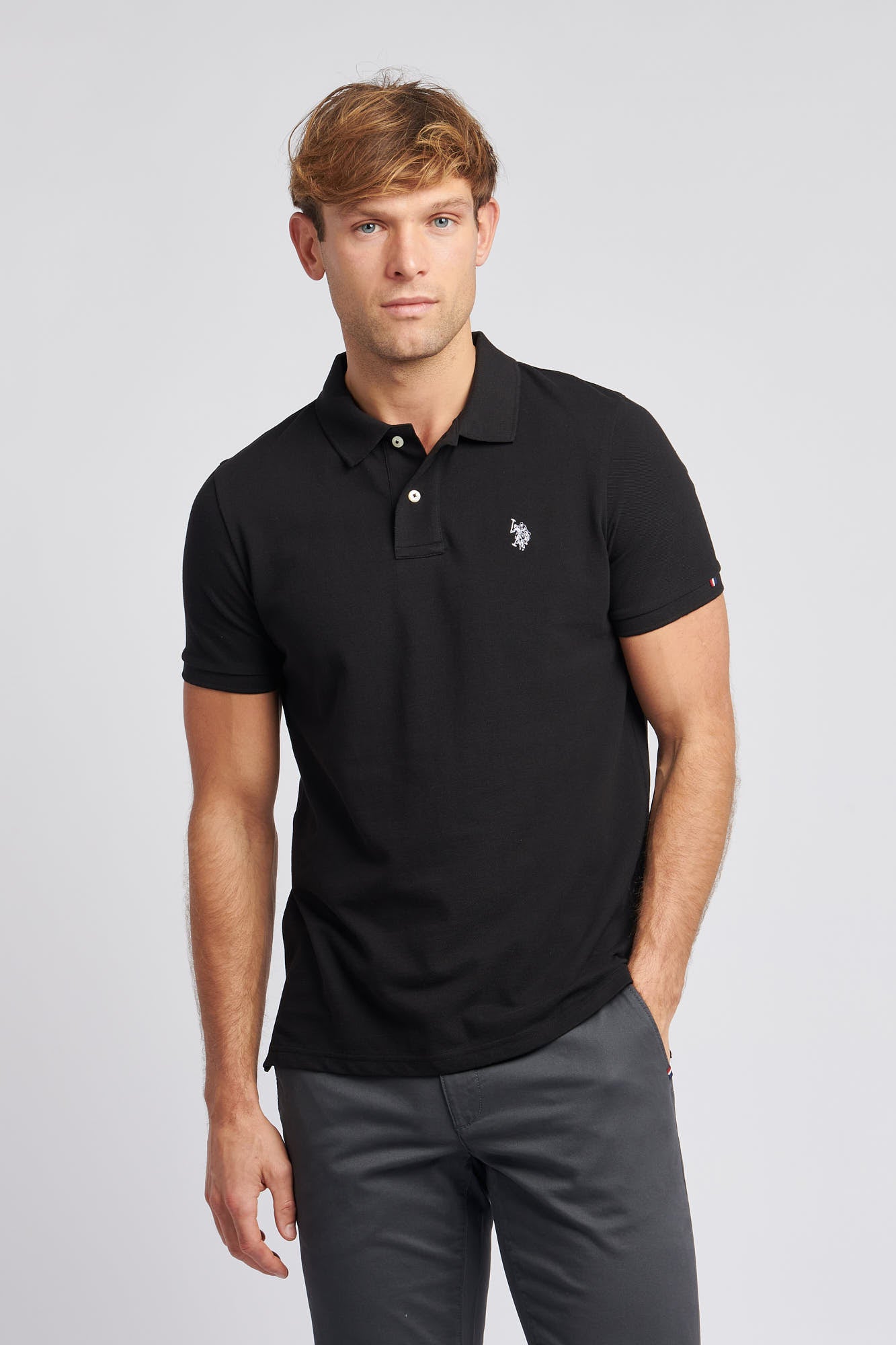 2 For £75 Offer - Mens Pique Polo Shirt in Black Bright White DHM