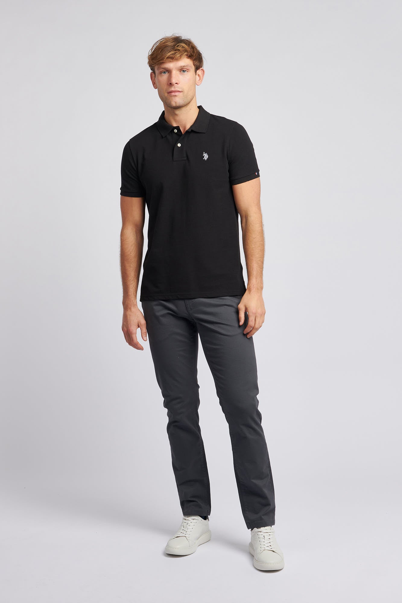 2 For £75 Offer - Mens Pique Polo Shirt in Black Bright White DHM