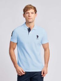 Mens Player 3 Pique Polo Shirt in Chambray Blue