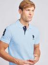 Mens Player 3 Pique Polo Shirt in Chambray Blue