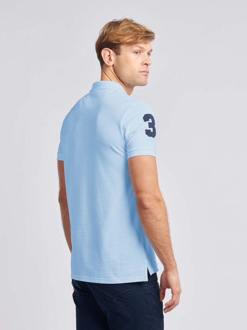 Mens Player 3 Pique Polo Shirt in Chambray Blue