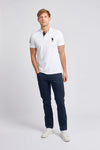 Mens Player 3 Pique Polo Shirt in White / Dark Sapphire Navy DHM