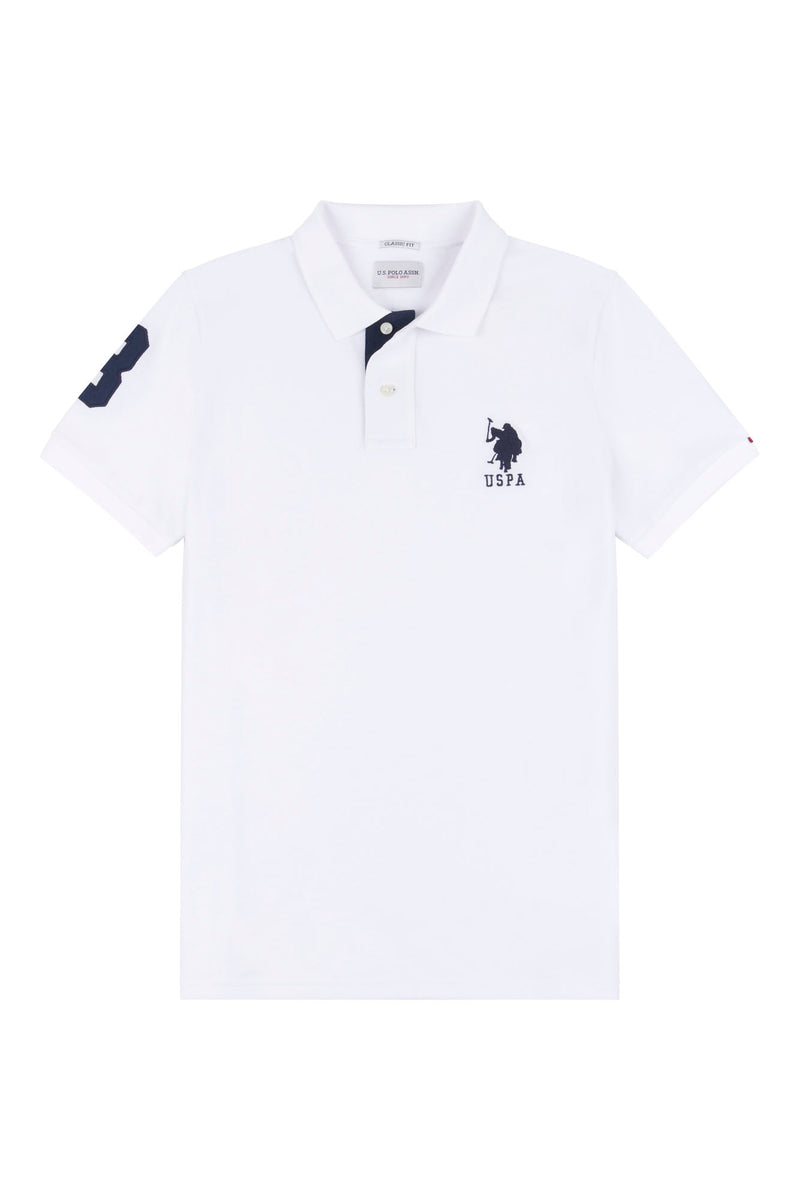 Mens Player 3 Pique Polo Shirt in White / Dark Sapphire Navy DHM