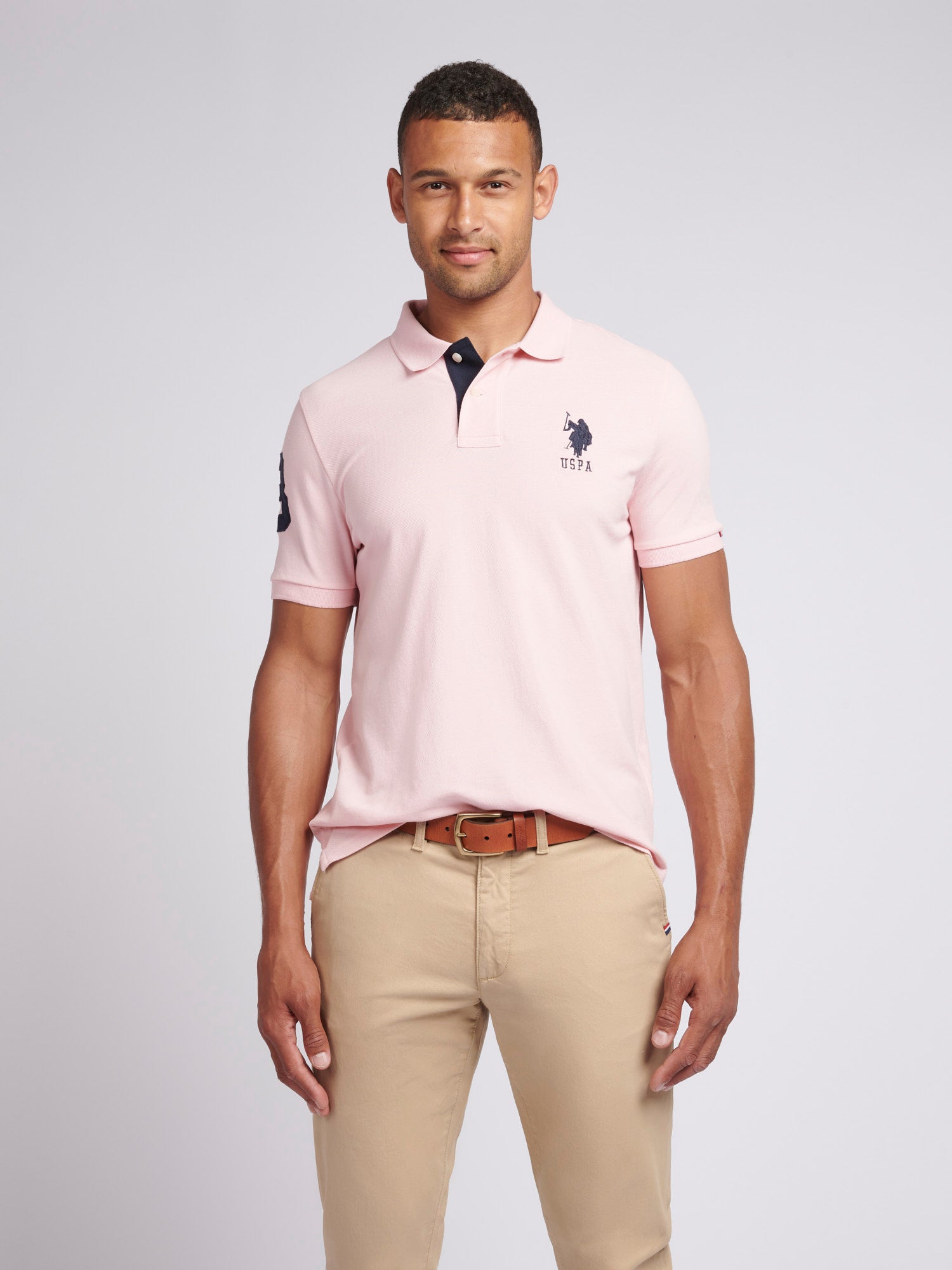 Mens Player 3 Pique Polo Shirt in Tickled Pink