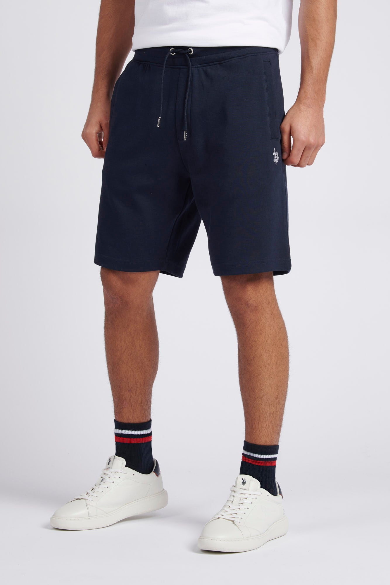 Mens Classic Fit Luxe Sweat Shorts in Dark Sapphire Navy / White DHM