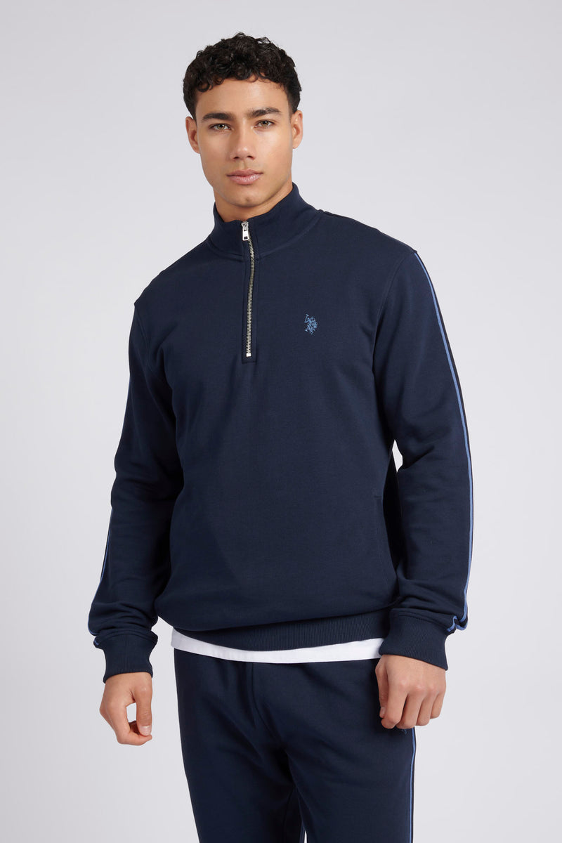 Mens Classic Fit Taped 1/4 Zip Sweatshirt in Dark Sapphire Navy