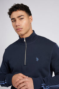 Mens Classic Fit Taped 1/4 Zip Sweatshirt in Dark Sapphire Navy