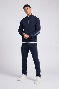 Mens Classic Fit Taped 1/4 Zip Sweatshirt in Dark Sapphire Navy