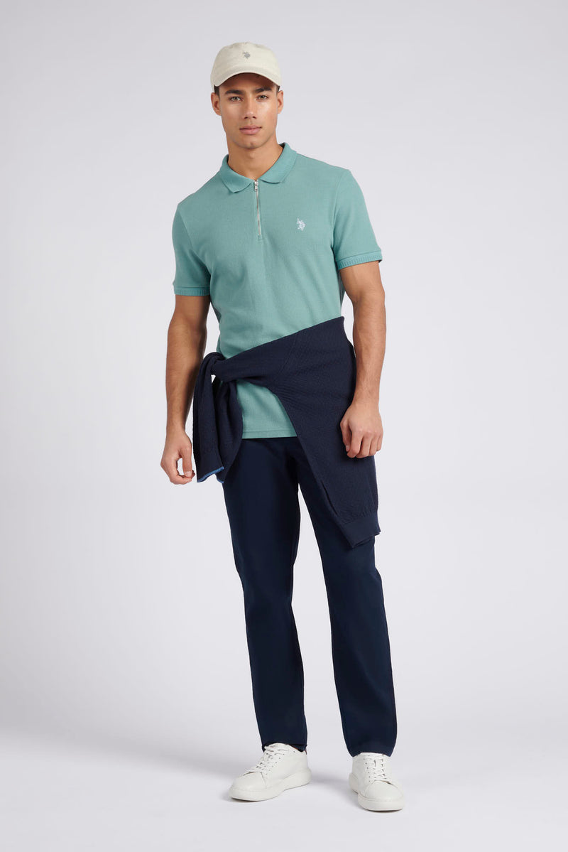 Mens Double Horsemen Textured Polo Shirt in Mineral Blue