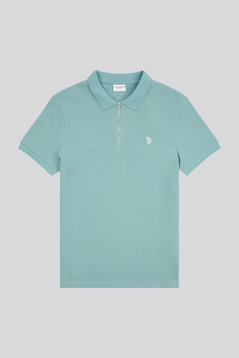 Mens Double Horsemen Textured Polo Shirt in Mineral Blue