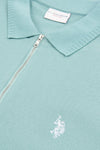 Mens Double Horsemen Textured Polo Shirt in Mineral Blue