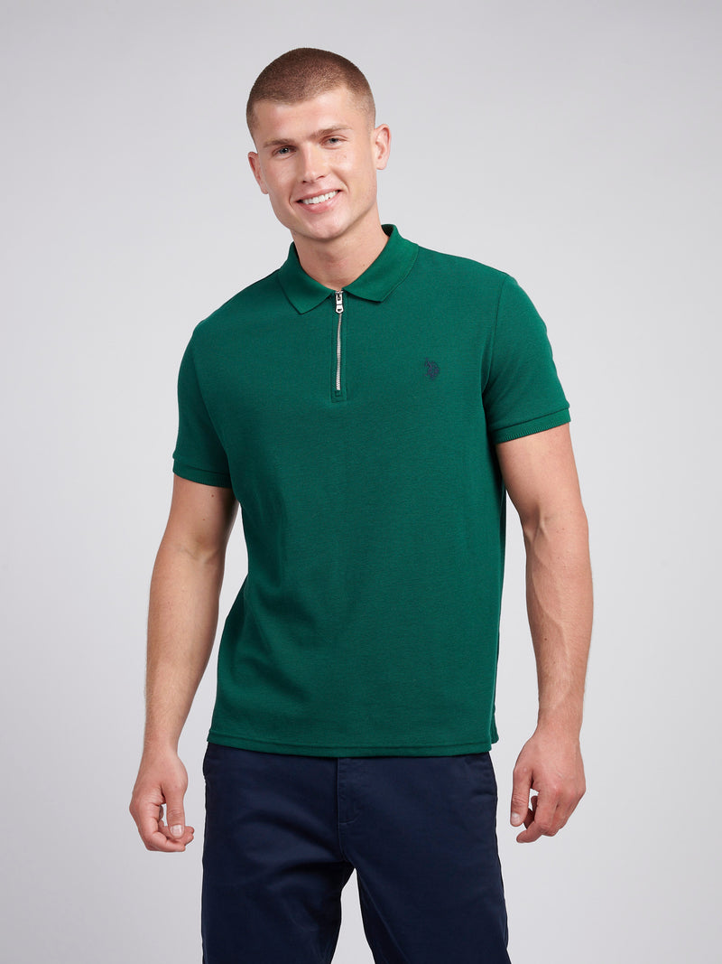 Mens Double Horsemen Textured Polo Shirt in Rain Forest