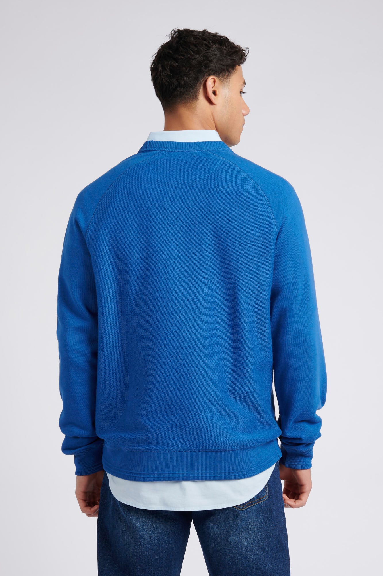 Mens Classic Fit Texture Reverse Sweatshirt in Deja Vu Blue