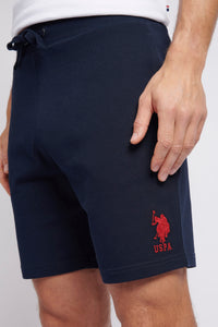 Mens Classic Fit Player 3 Sweat Shorts in Dark Sapphire Navy / Haute Red DHM