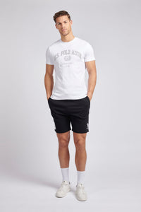 Mens Classic Fit Player 3 Sweat Shorts in Black Bright White DHM