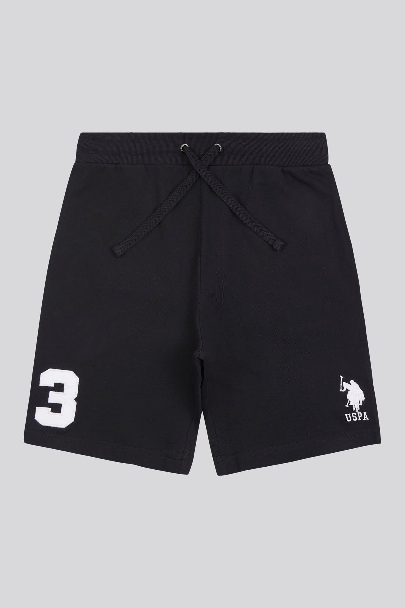 Mens Classic Fit Player 3 Sweat Shorts in Black Bright White DHM