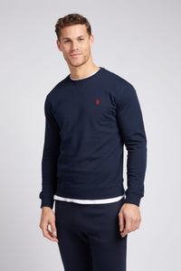 Mens Classic Fit Double Horsemen Sweatshirt in Dark Sapphire Navy / Haute Red DHM