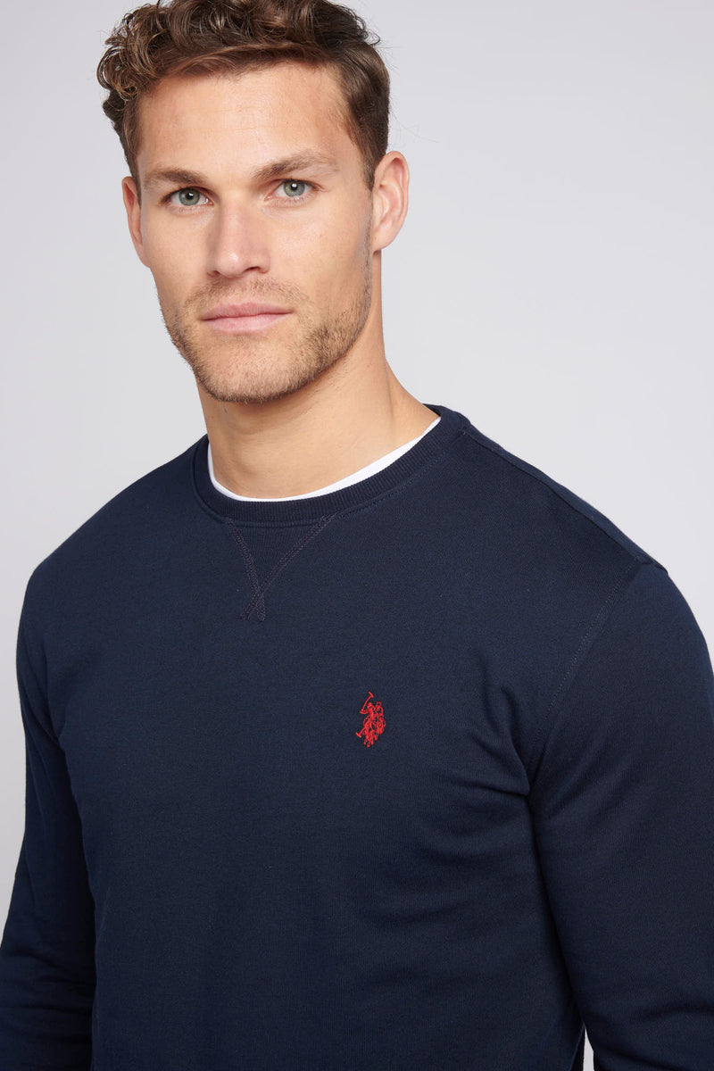 Mens Classic Fit Double Horsemen Sweatshirt in Dark Sapphire Navy / Haute Red DHM