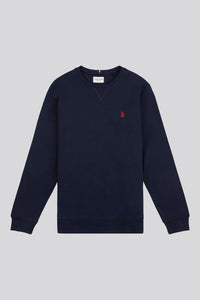 Mens Classic Fit Double Horsemen Sweatshirt in Dark Sapphire Navy / Haute Red DHM