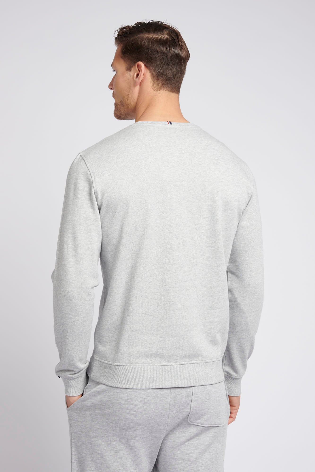 Mens Classic Fit Double Horsemen Sweatshirt in Mid Grey Marl