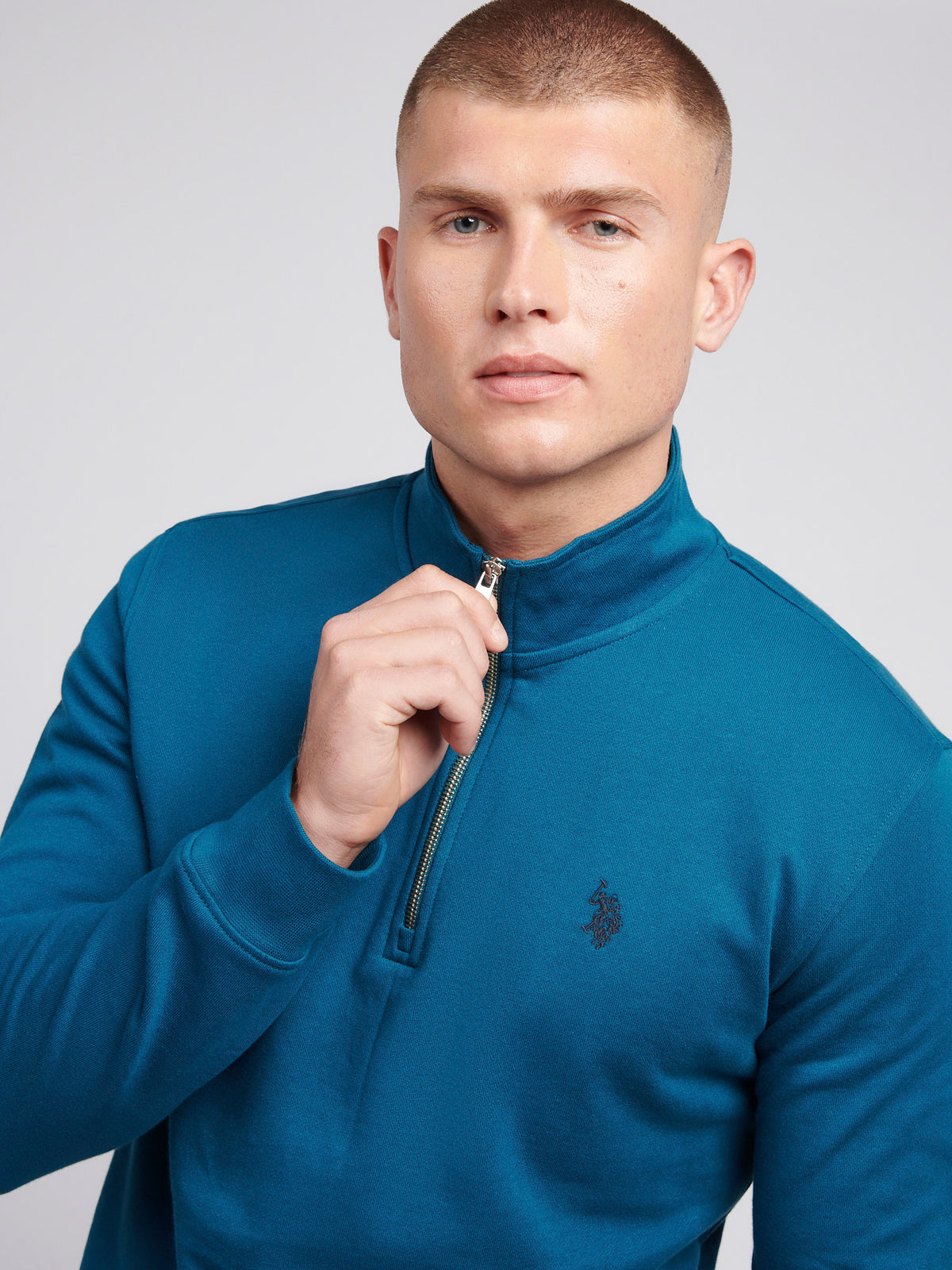 Mens Double Horsemen ¼ Zip Loop Back Sweatshirt in Legion Blue