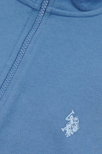 Mens Double Horsemen ¼ Zip Loop Back Sweatshirt in Blue Horizon