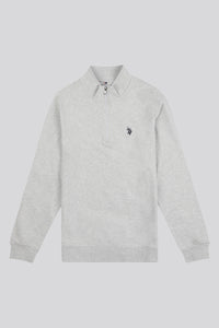 Mens Double Horsemen ¼ Zip Loop Back Sweatshirt in Mid Grey Marl