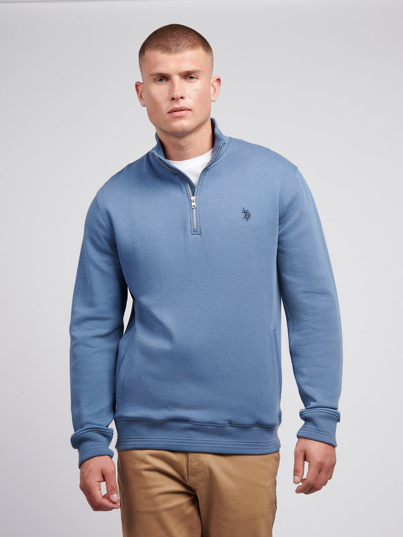 Men's Herringbone ¼ Zip Sweatshirt in Blue Horizon