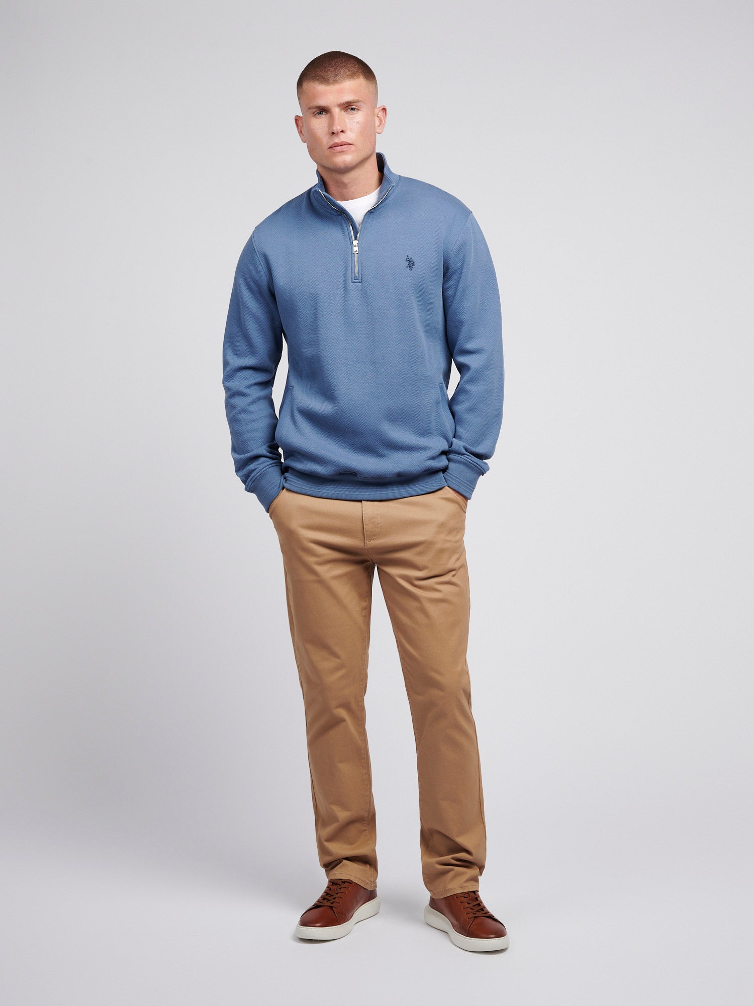 Men's Herringbone ¼ Zip Sweatshirt in Blue Horizon