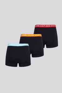 Mens 3 Pack Contrast Stripe Boxer Shorts in Black