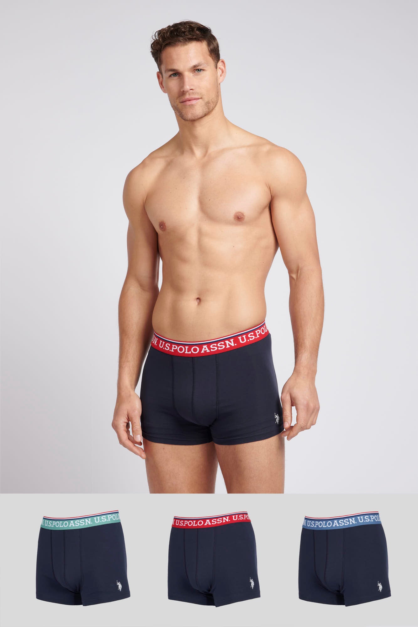 Mens 3 Pack Highlight Stripe Boxer Shorts in Dark Sapphire Navy