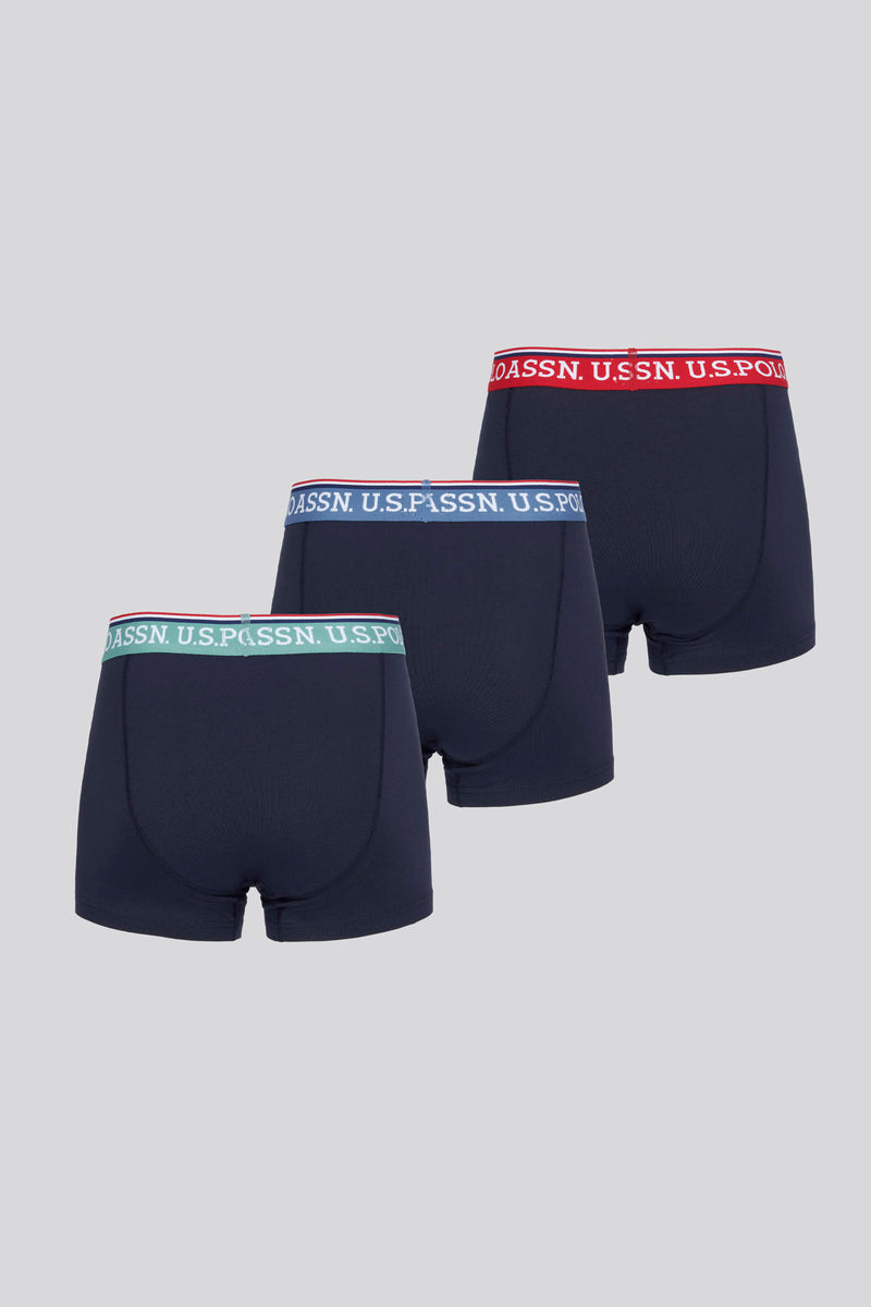 Mens 3 Pack Highlight Stripe Boxer Shorts in Dark Sapphire Navy