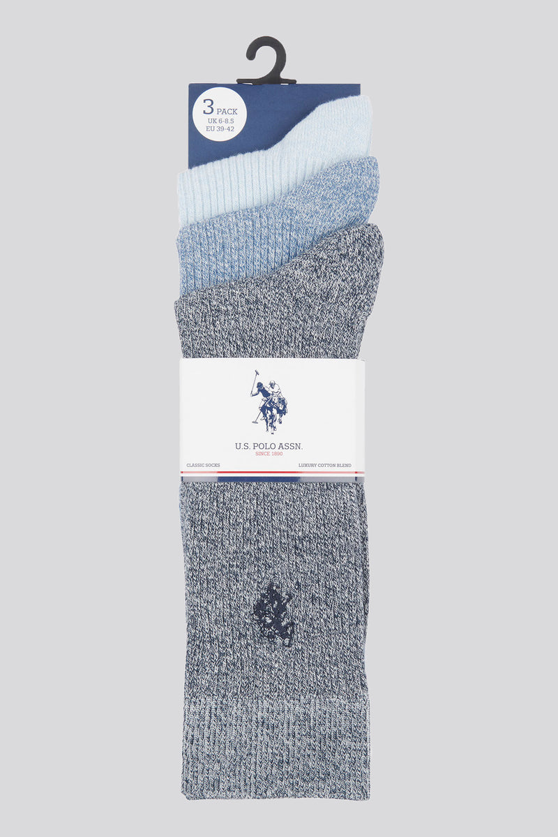 Mens Three Pack Classic Rib Socks in Moonlight Blue