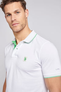 Mens Life Double Horsemen Polo Shirt in Bright White