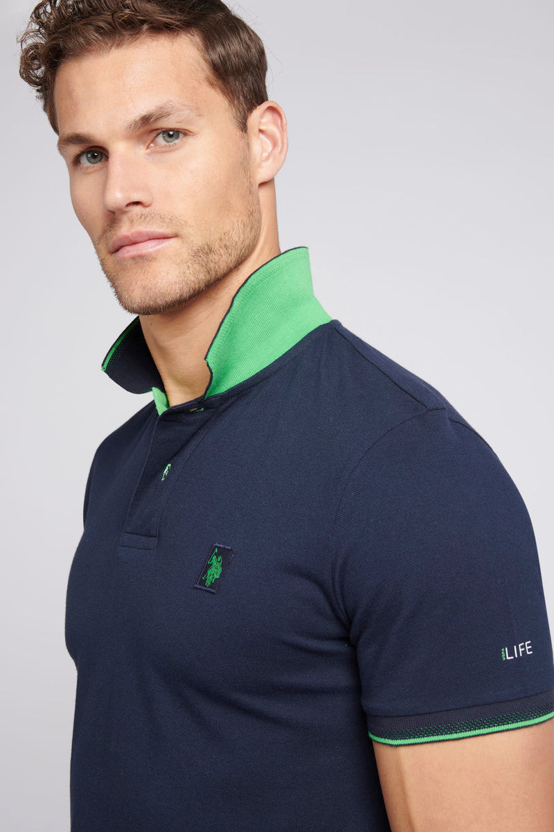 Mens Life Double Horsemen Polo Shirt in Dark Sapphire Navy