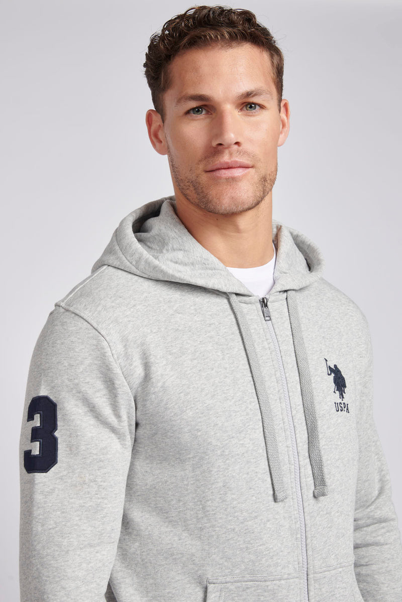 Mens Classic Fit Player 3 Zip Hoodie in Mid Grey Marl