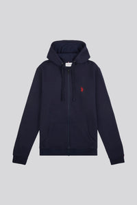 Mens Double Horsemen Zip Hoodie in Dark Sapphire Navy / Haute Red DHM