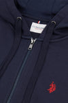 Mens Double Horsemen Zip Hoodie in Dark Sapphire Navy / Haute Red DHM