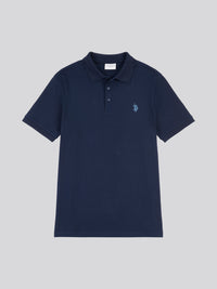 Mens Wide Rib Polo Shirt in Dark Sapphire Navy / Moonlight Blue DHM