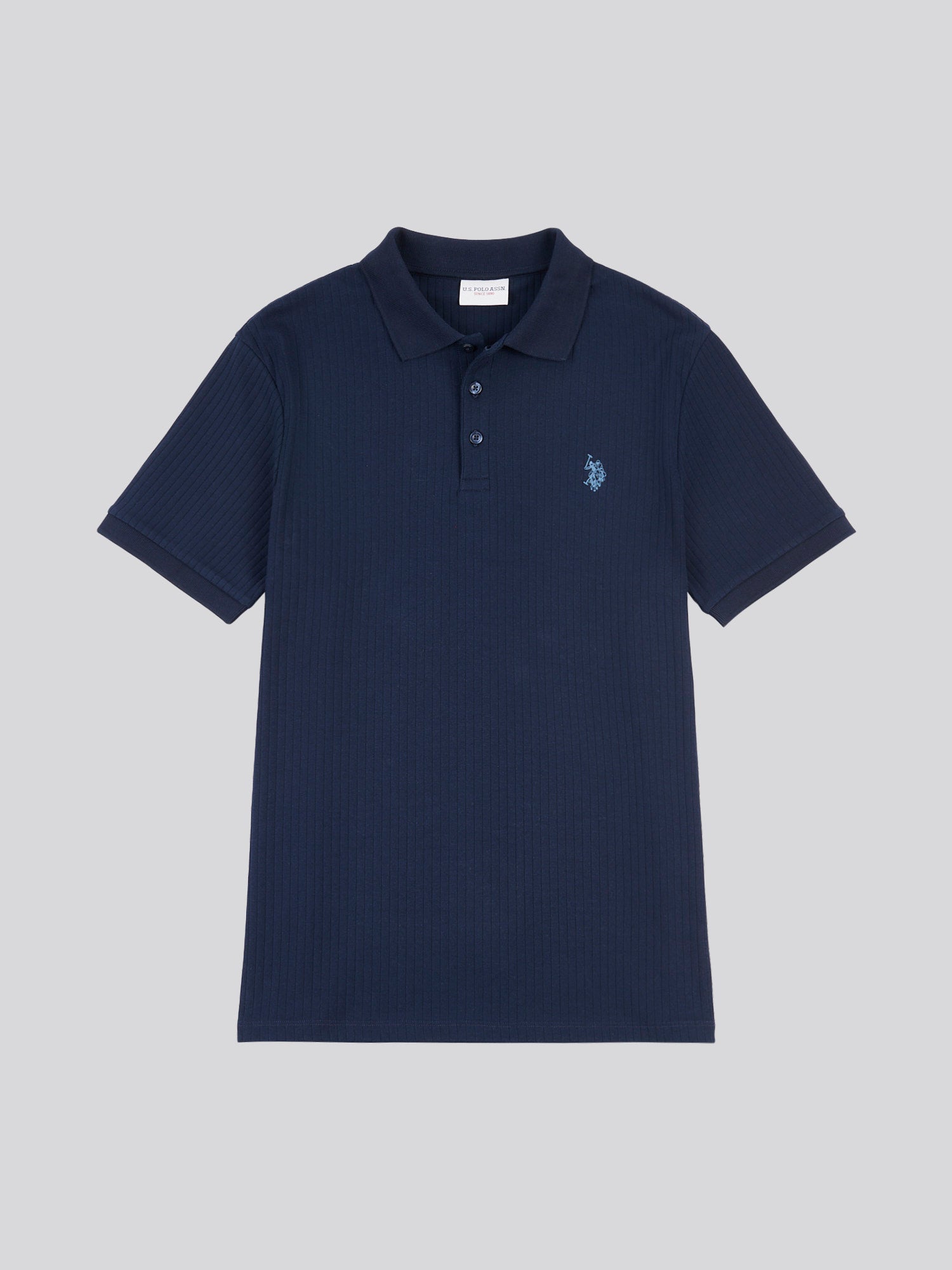 Mens Wide Rib Polo Shirt in Dark Sapphire Navy / Moonlight Blue DHM