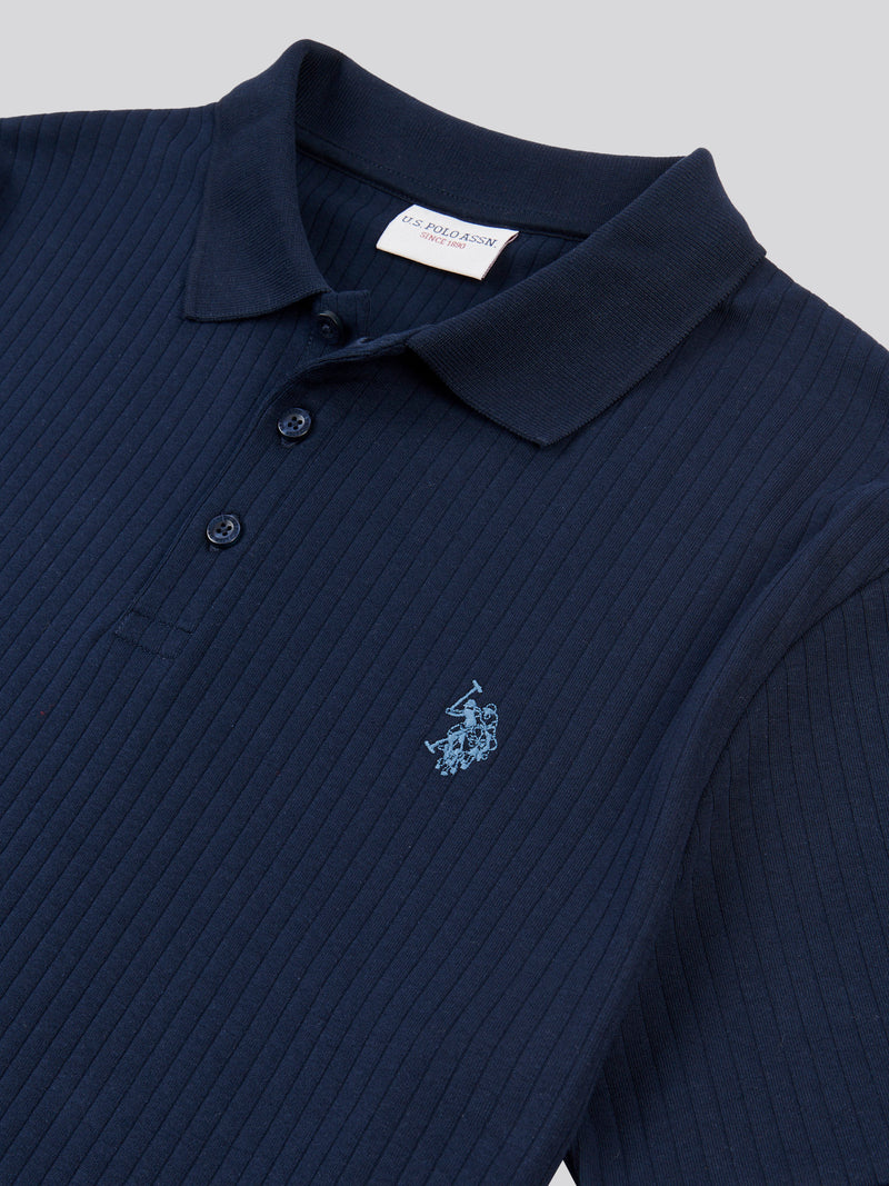 Mens Wide Rib Polo Shirt in Dark Sapphire Navy / Moonlight Blue DHM