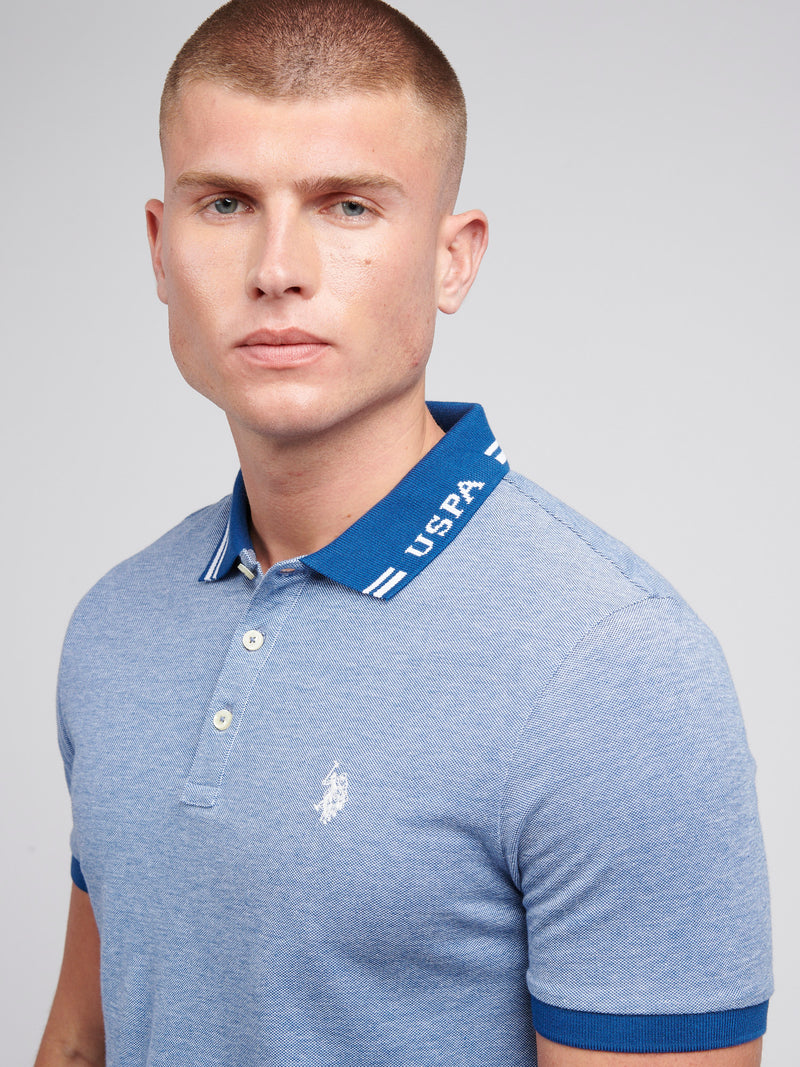 Mens Two Tone Pique Polo Shirt in Navy Peony